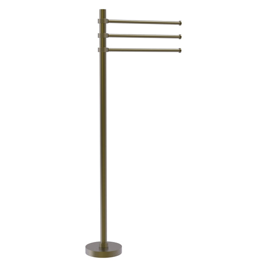 Allied Brass TS-45G-ABR 39" Antique Brass Freestanding Towel Holder With 3 Pivoting 12 Inch Arms