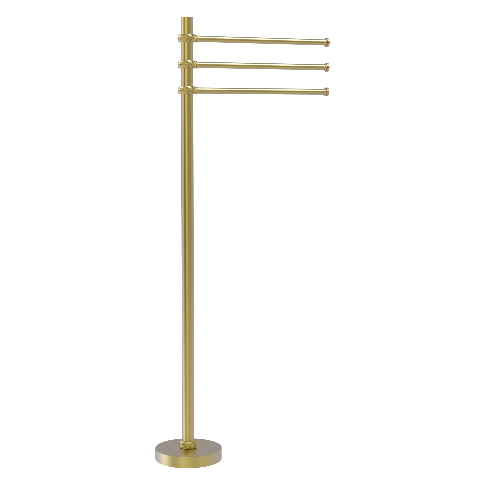 Allied Brass TS-45T-SBR 39" Satin Brass Freestanding Towel Holder With 3 Pivoting 12 Inch Arms