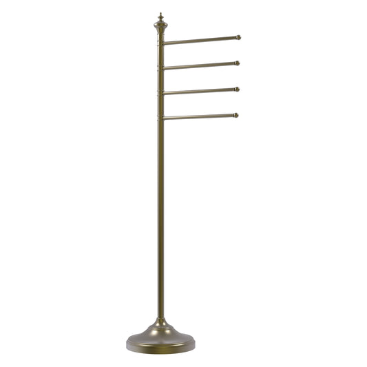 Allied Brass TS-4L-ABR Antique Brass Floor Standing Towel Holder With 4 Pivoting Swing Arms