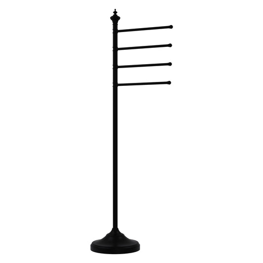 Allied Brass TS-4L-BKM Matte Black Floor Standing Towel Holder With 4 Pivoting Swing Arms