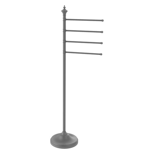 Allied Brass TS-4L-GYM Matte Gray Floor Standing Towel Holder With 4 Pivoting Swing Arms