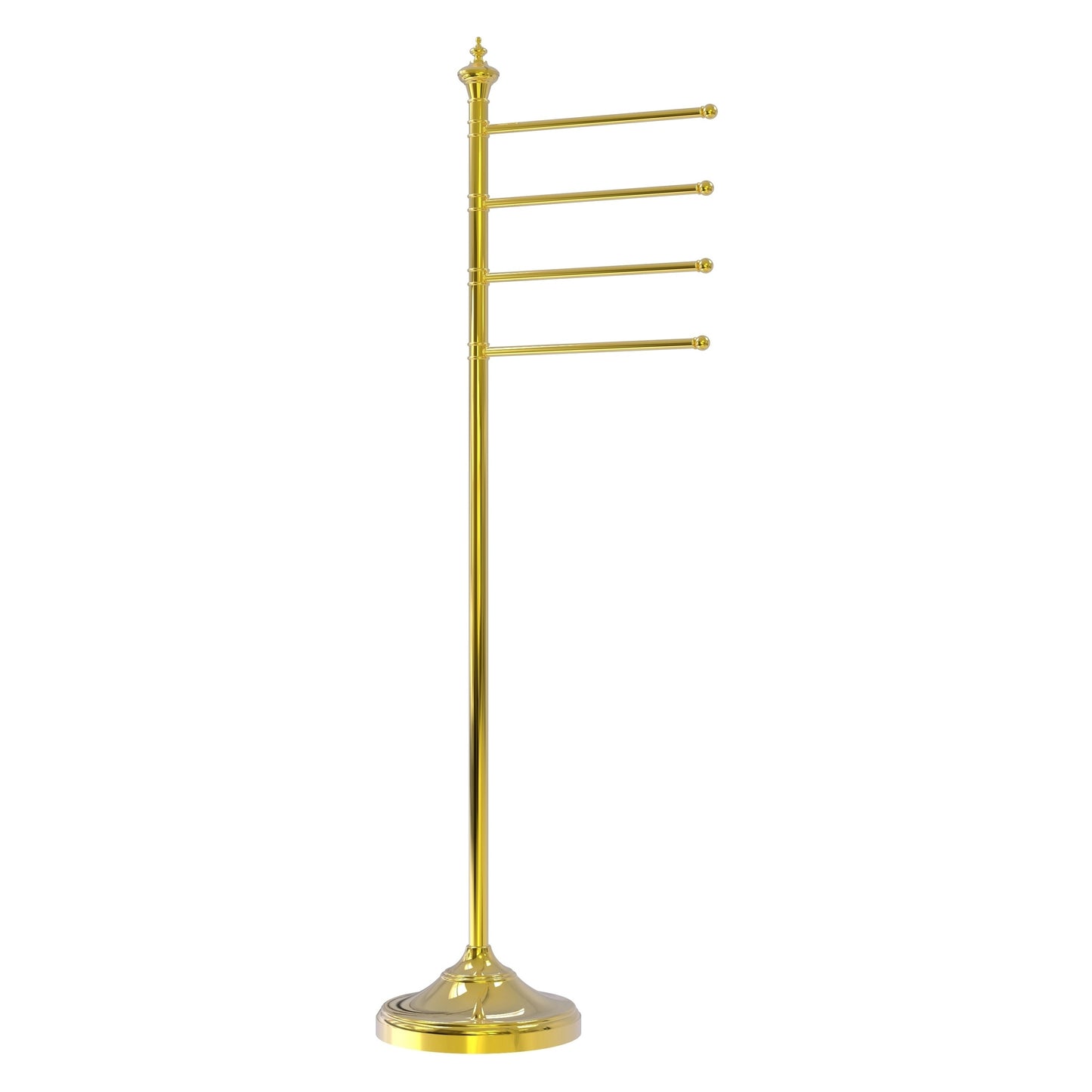 Allied Brass TS-4L-PB Polished Brass Floor Standing Towel Holder With 4 Pivoting Swing Arms