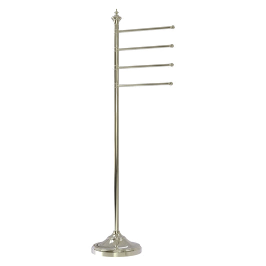 Allied Brass TS-4L-PNI Polished Nickel Floor Standing Towel Holder With 4 Pivoting Swing Arms