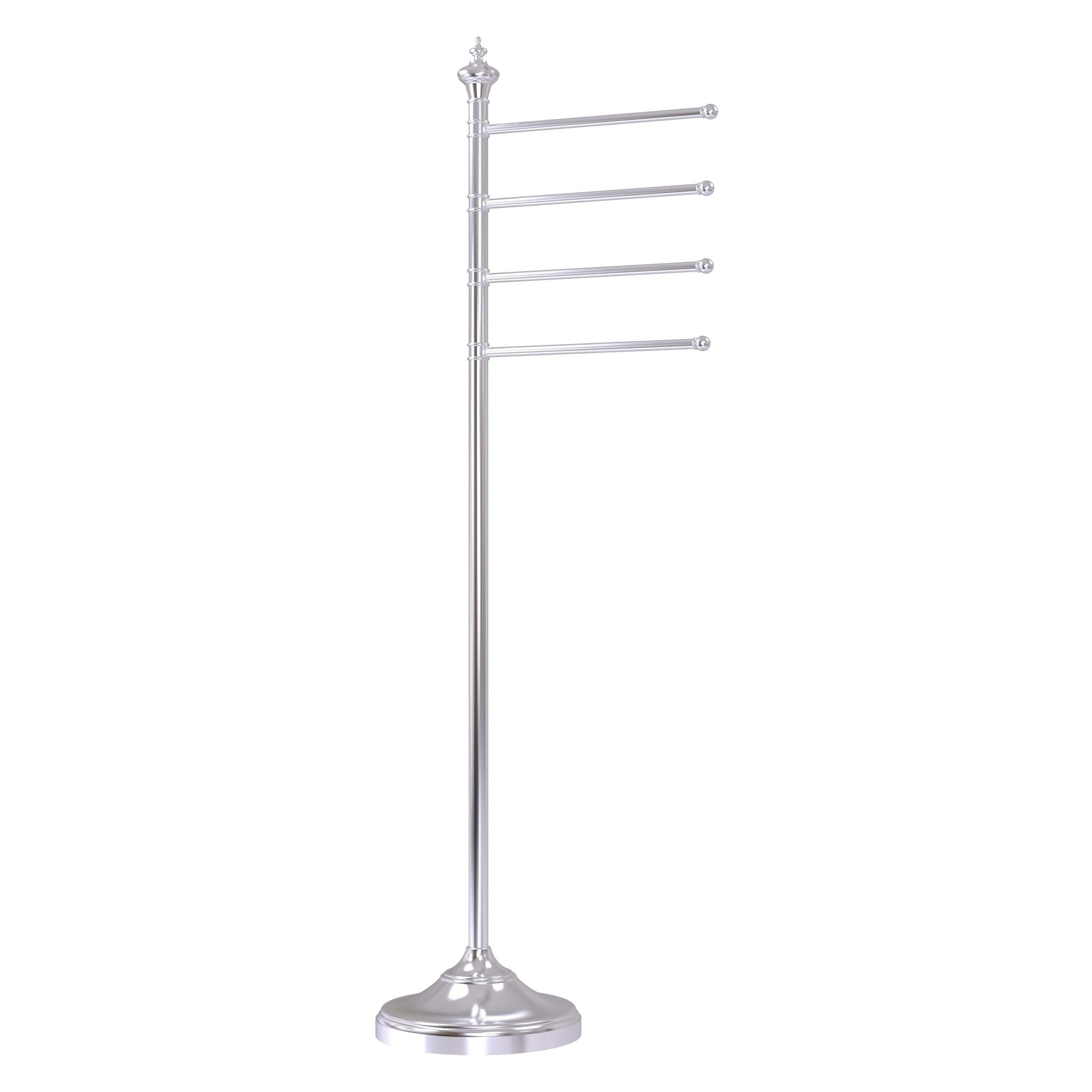 Allied Brass TS-4L-SCH Satin Chrome Floor Standing Towel Holder With 4 Pivoting Swing Arms