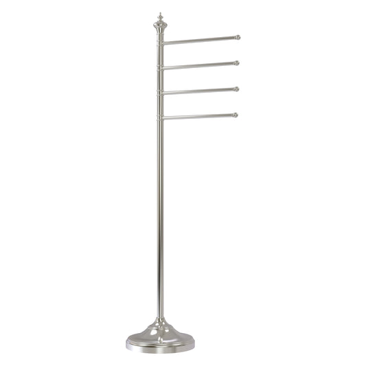 Allied Brass TS-4L-SN Satin Nickel Floor Standing Towel Holder With 4 Pivoting Swing Arms
