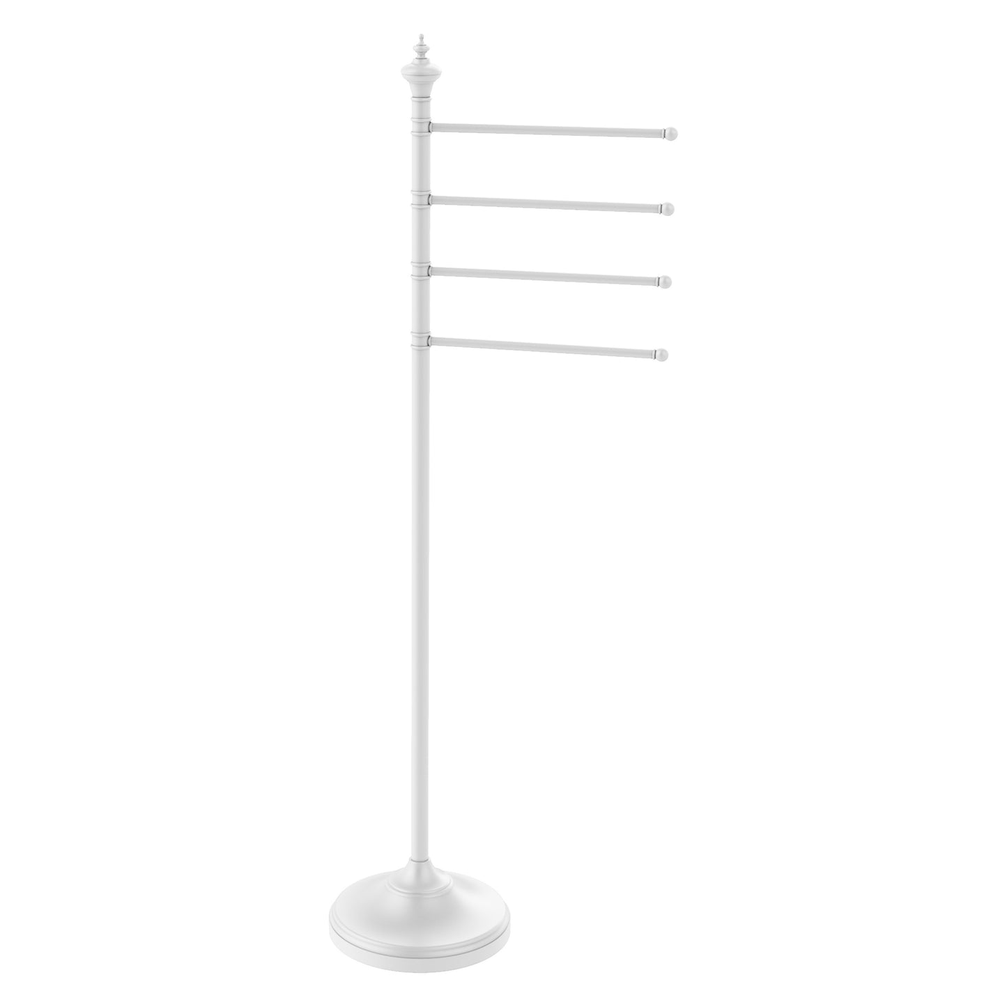 Allied Brass TS-4L-WHM Matte White Floor Standing Towel Holder With 4 Pivoting Swing Arms