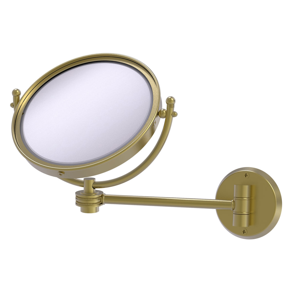 Allied Brass WM-5D/3X-SBR 8" Satin Brass Wall-Mounted Make-Up Mirror With 3X Magnification