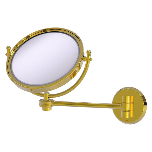 Allied Brass WM-5G/3X-PB 8" Polished Brass Wall-Mounted Make-Up Mirror With 3X Magnification