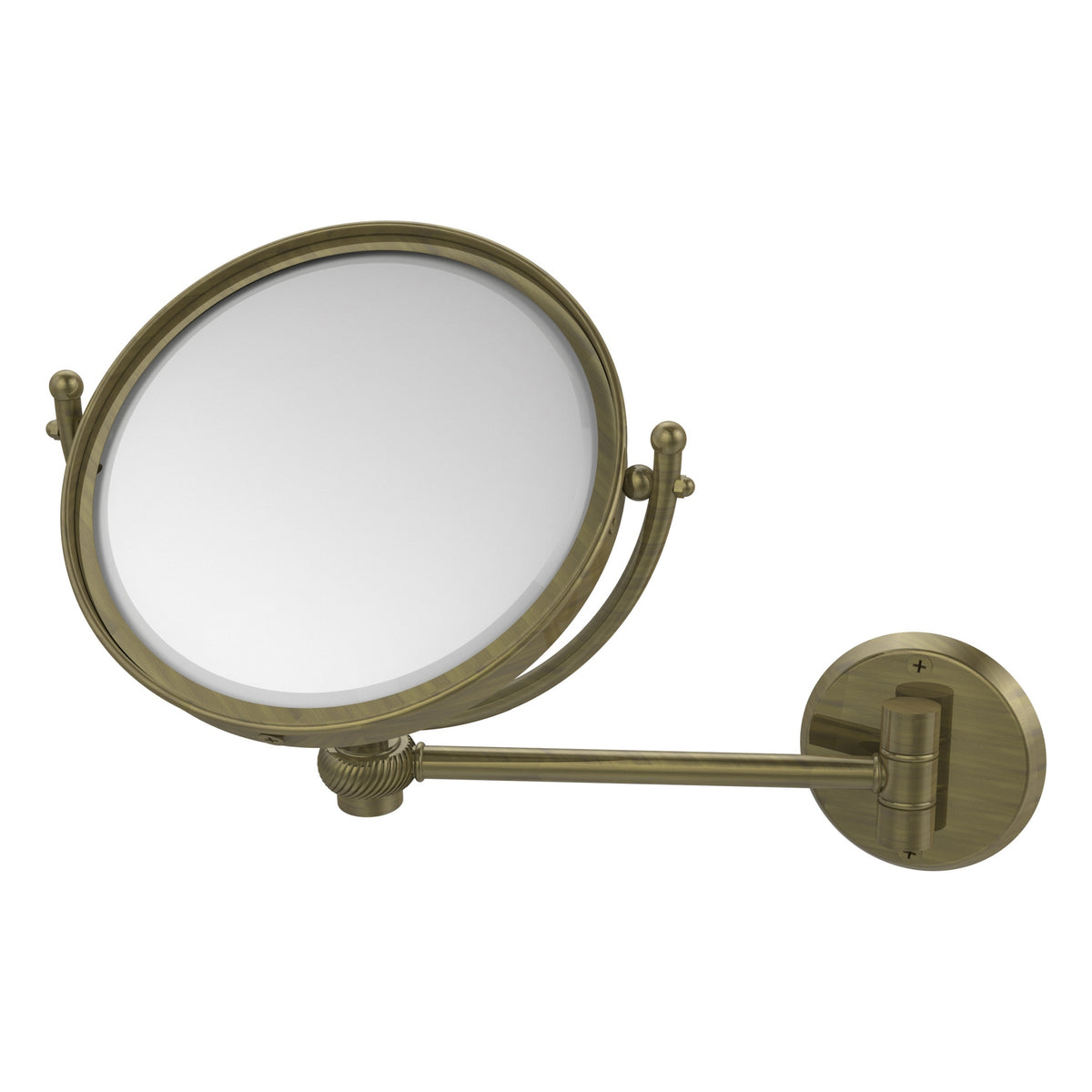 Allied Brass WM-5T/4X-ABR 8" Antique Brass Wall-Mounted Make-Up Mirror With 4X Magnification