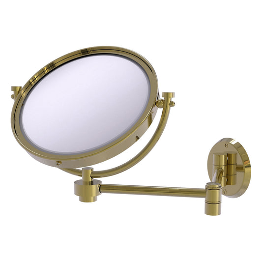 Allied Brass WM-6/4X-UNL 8" Unlacquered Brass Wall-Mounted Extending Make-Up Mirror With 4X Magnification