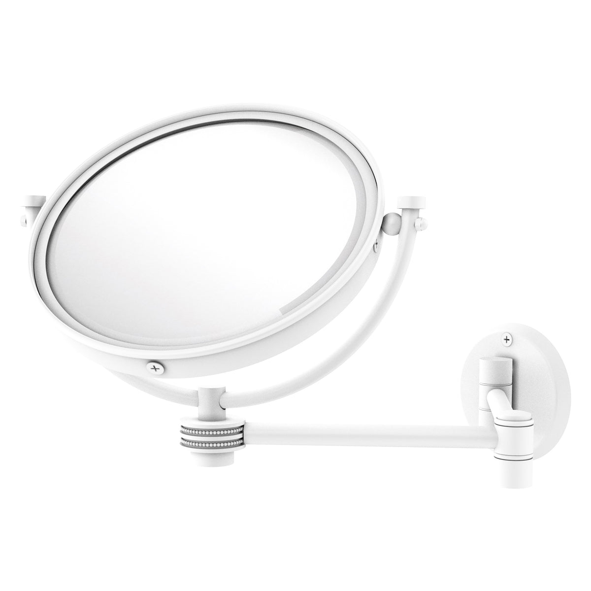 Allied Brass WM-6D/2X-WHM 8" Matte White Wall-Mounted Extending Make-Up Mirror With 2X Magnification
