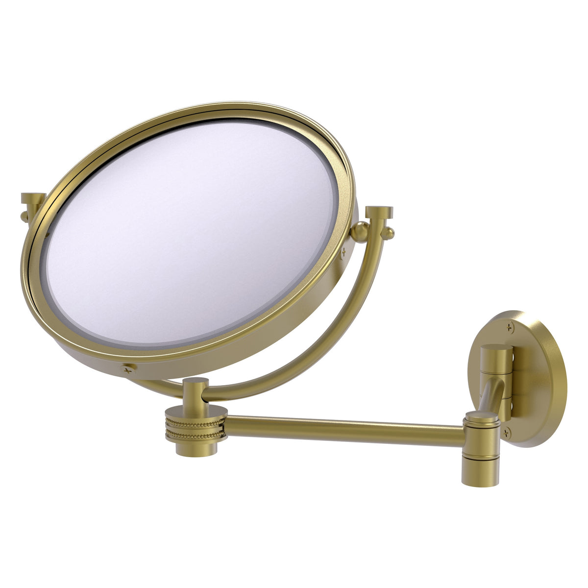 Allied Brass WM-6D/3X-SBR 8" Satin Brass Wall-Mounted Extending Make-Up Mirror With 3X Magnification