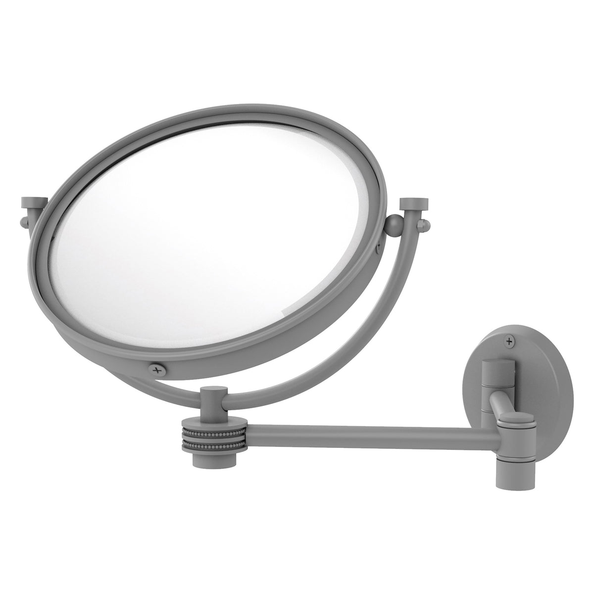 Allied Brass WM-6D/4X-GYM 8" Matte Gray Wall-Mounted Extending Make-Up Mirror With 4X Magnification