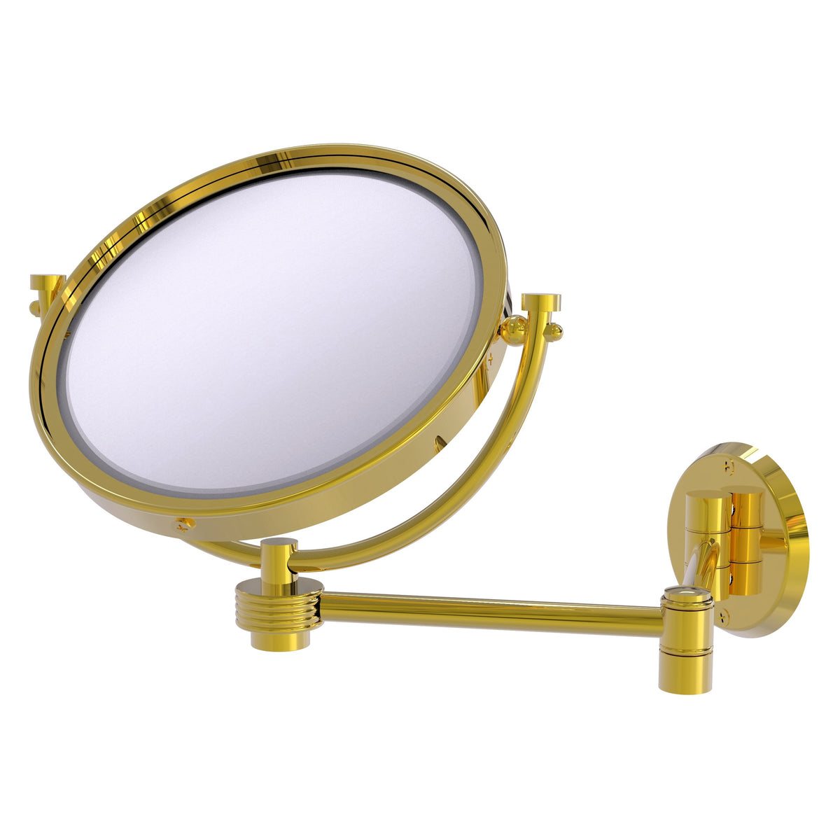 Allied Brass WM-6G/5X-PB 8" Polished Brass Wall-Mounted Extending Make-Up Mirror With 5X Magnification