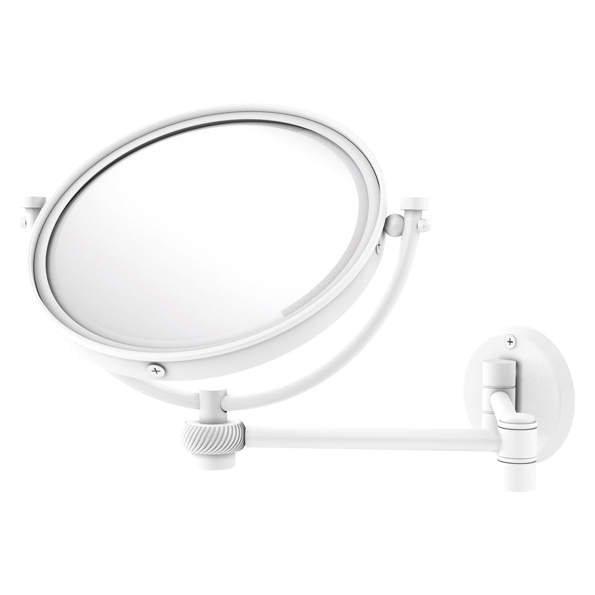 Allied Brass WM-6T/2X-WHM 8" Matte White Wall-Mounted Extending Make-Up Mirror With 2X Magnification