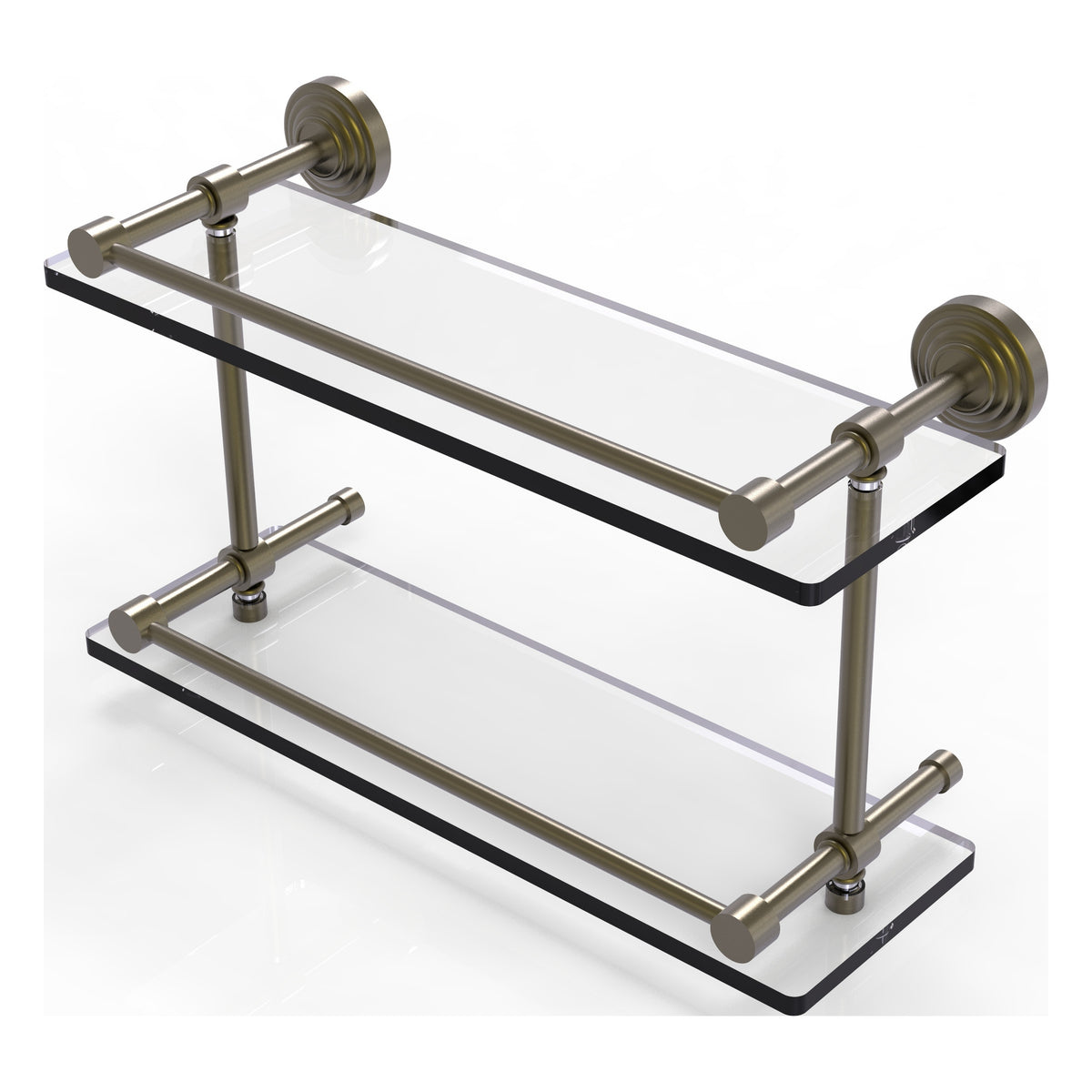 Allied Brass WP-2/16-GAL-ABR Waverly Place 16" Antique Brass Double Glass Shelf