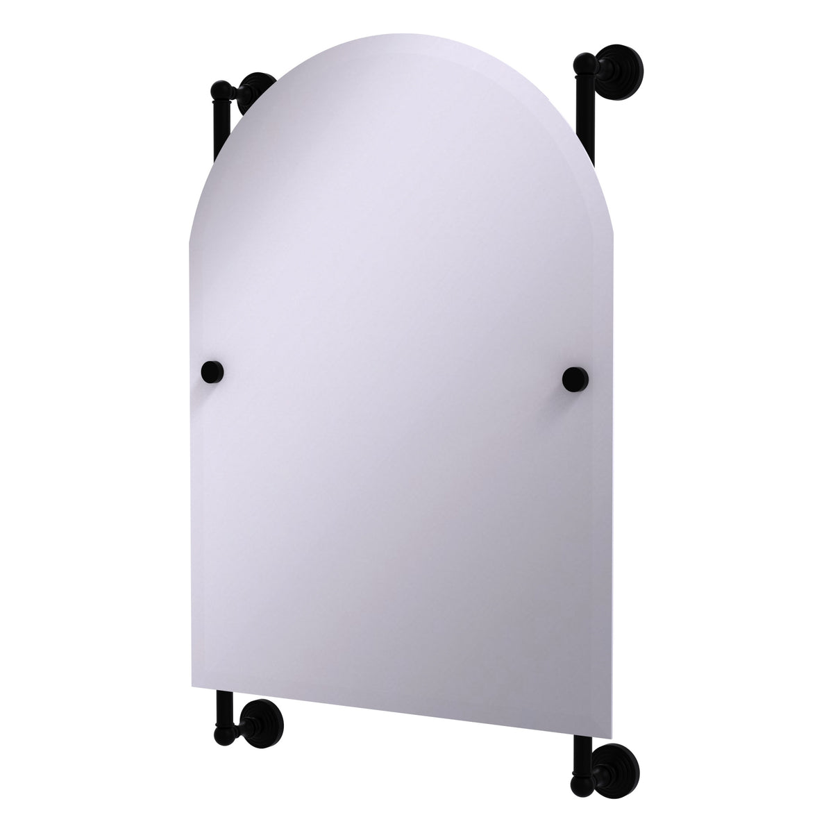 Allied Brass WP-27-94-BKM Waverly Place Matte Black Arched Top Frameless Rail Wall-Mounted Mirror