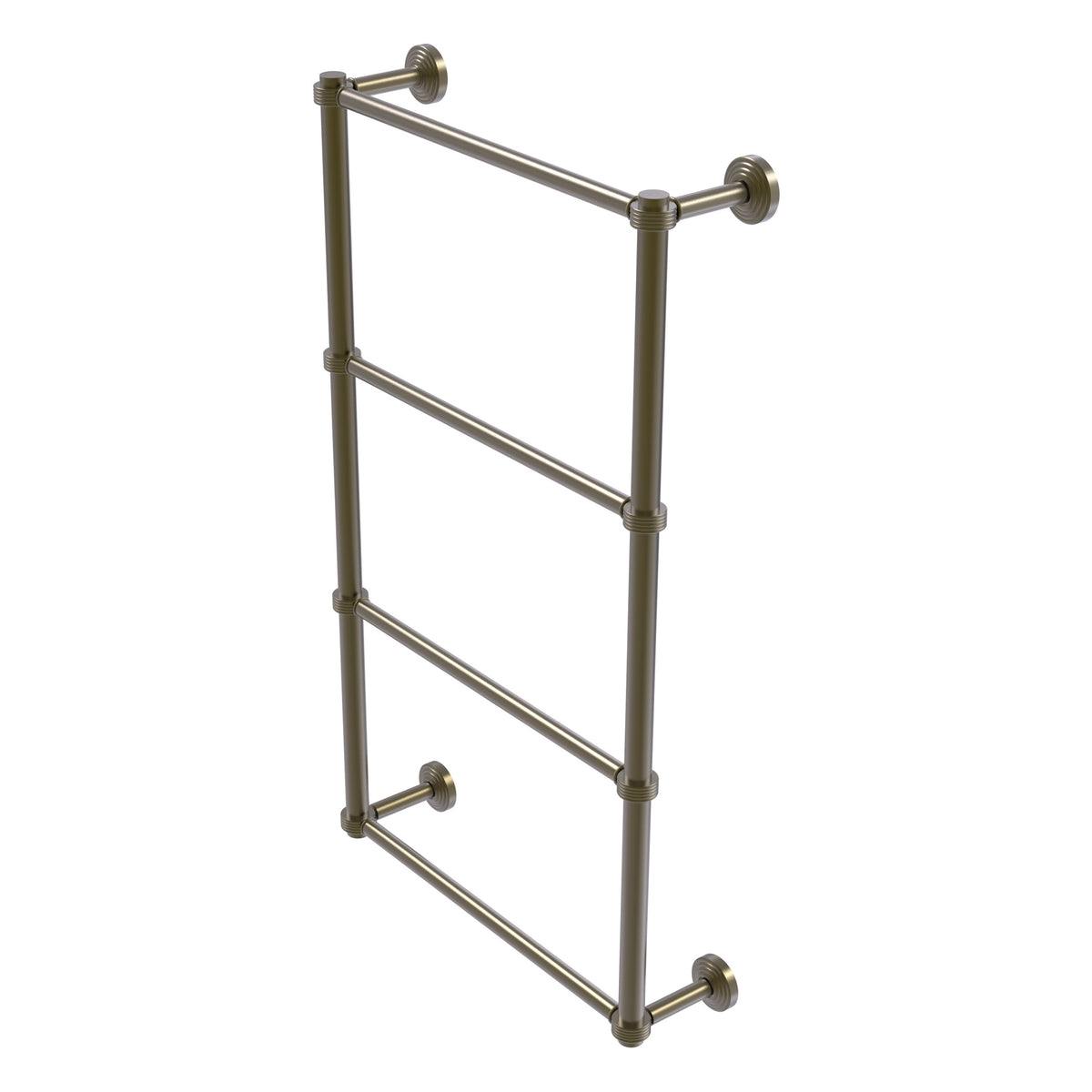 Allied Brass WP-28G-24-ABR Waverly Place 24" 4-Tier Antique Brass Ladder Towel Bar With Grooved Detail