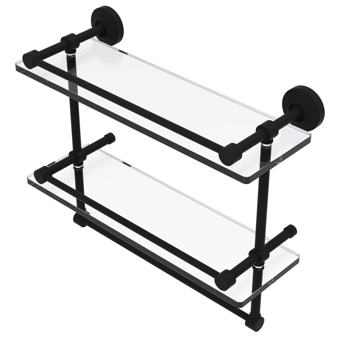 Allied Brass WP-2TB/16-GAL-BKM Waverly Place 16" Matte Black Double Glass Shelf