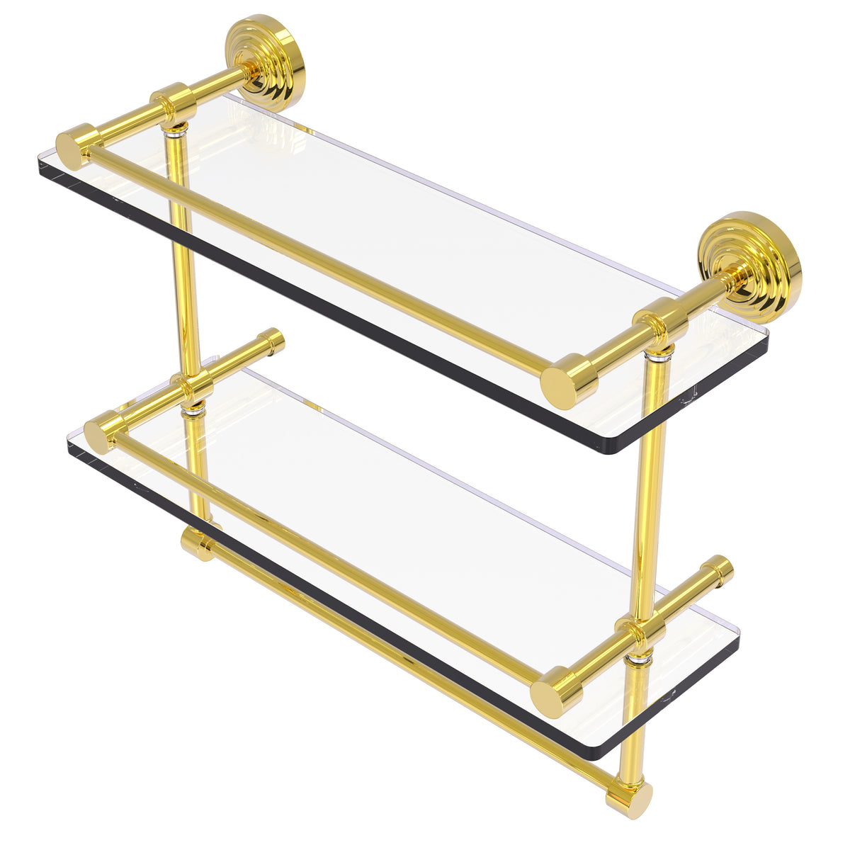 Allied Brass WP-2TB/16-GAL-PB Waverly Place 16" Polished Brass Double Glass Shelf