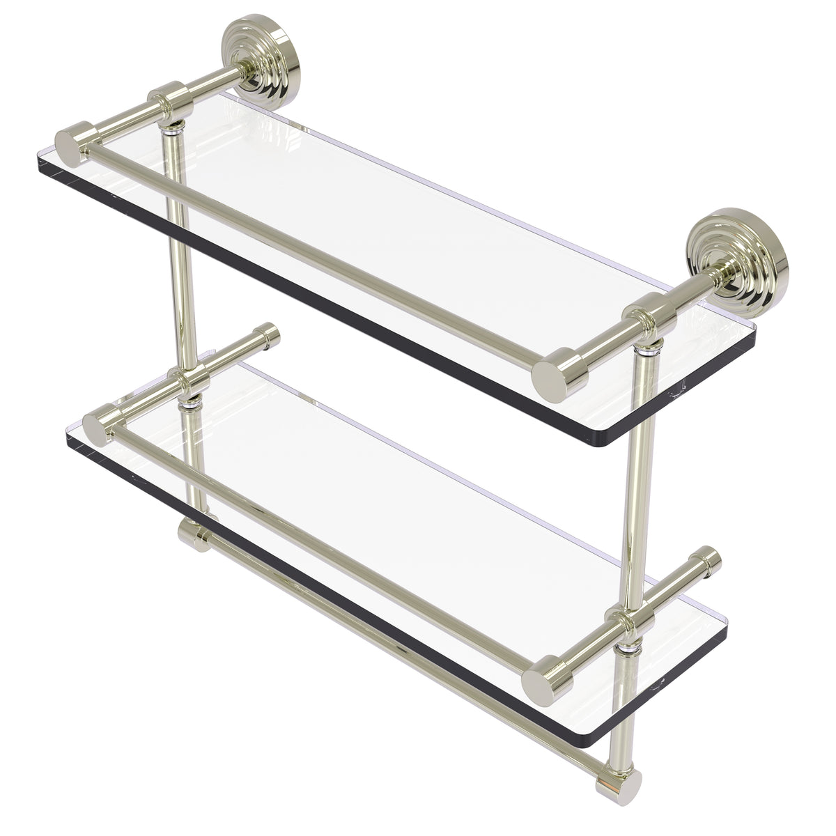 Allied Brass WP-2TB/16-GAL-PNI Waverly Place 16" Polished Nickel Double Glass Shelf
