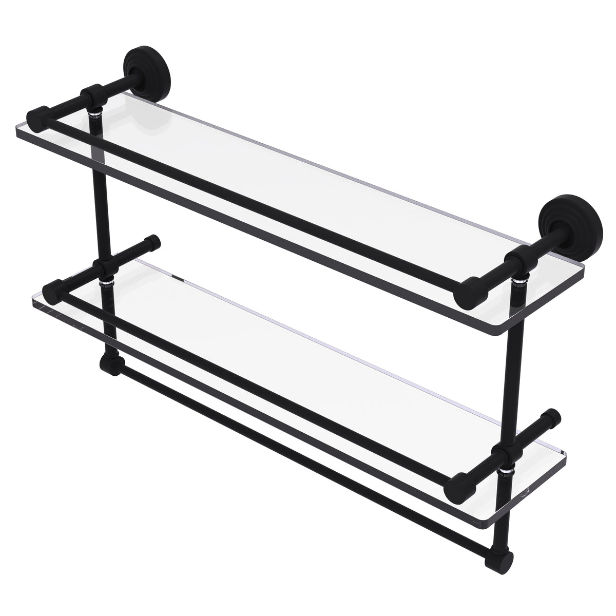 Allied Brass WP-2TB/22-GAL-BKM Waverly Place 22" Matte Black Double Glass Shelf