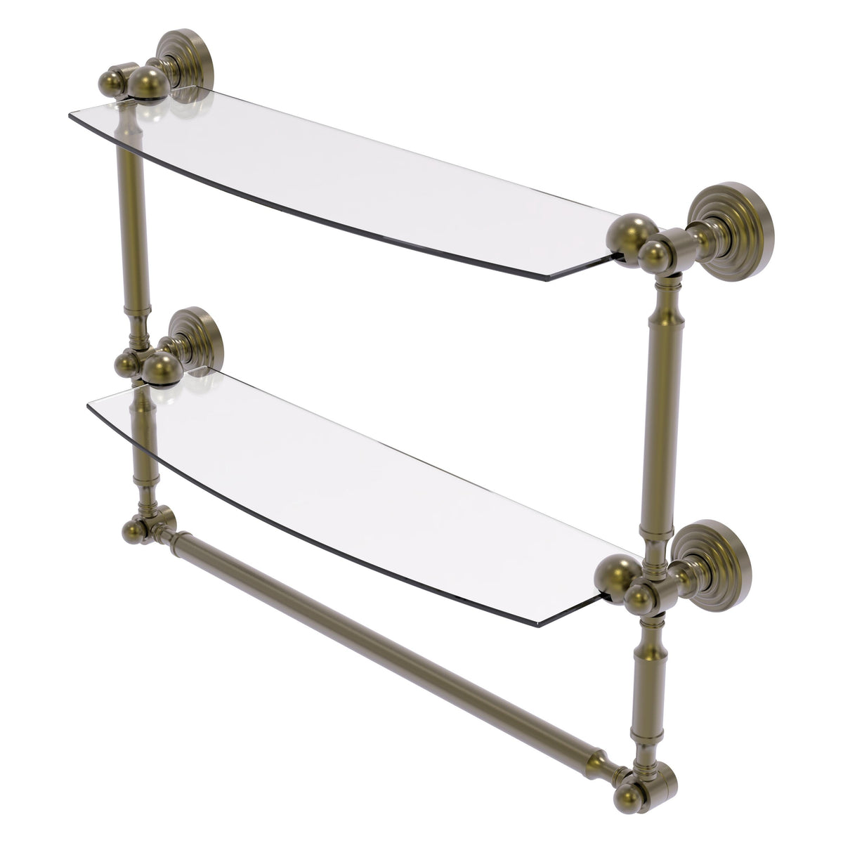 Allied Brass WP-34TB/18-ABR Waverly Place 18" 2-Tiered Antique Brass Glass Shelf