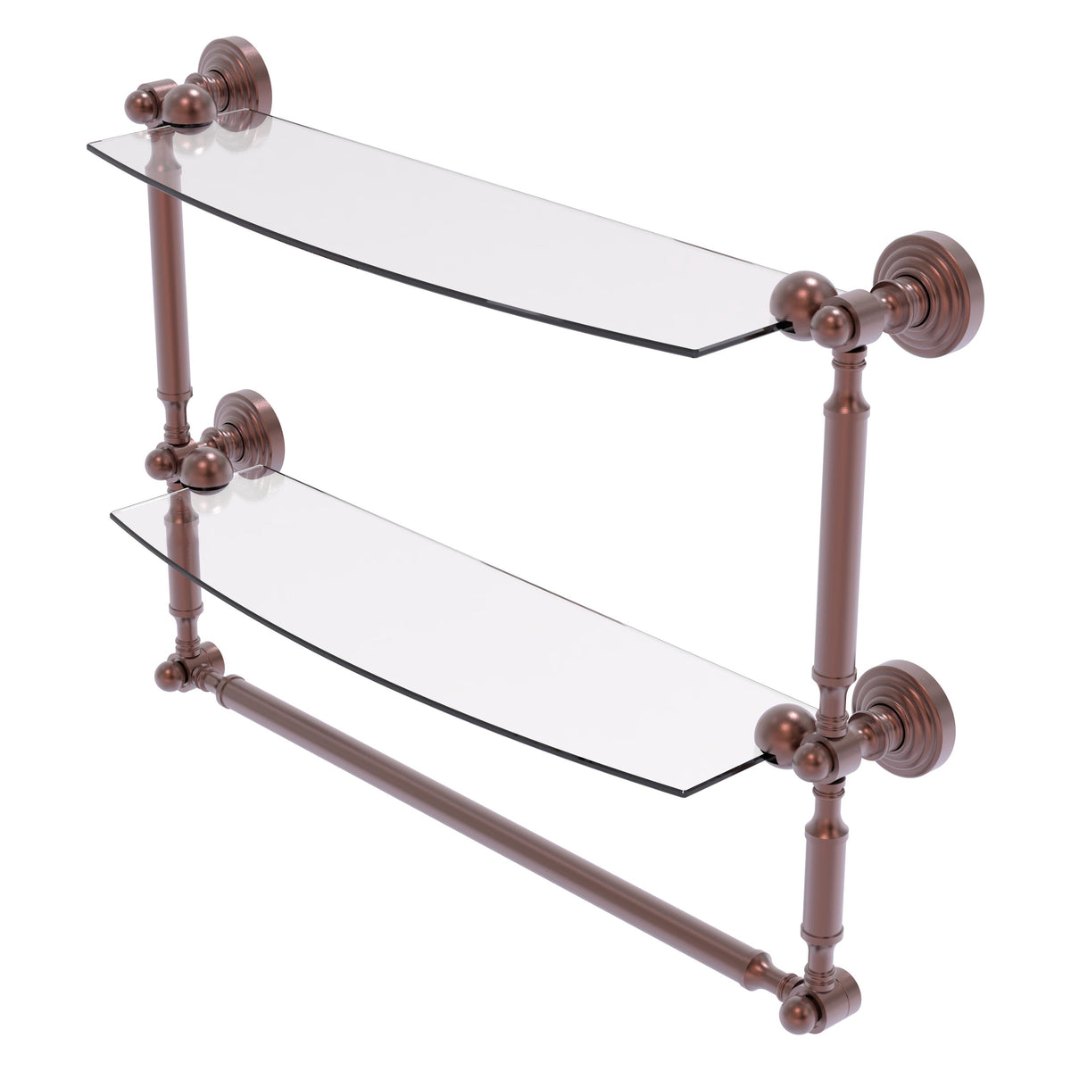 Allied Brass WP-34TB/18-CA Waverly Place 18" 2-Tiered Antique Copper Glass Shelf
