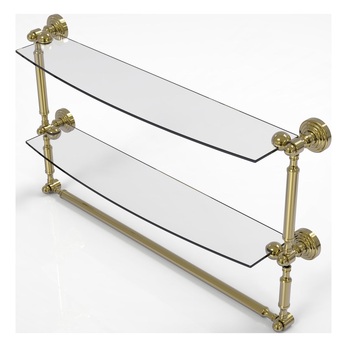 Allied Brass WP-34TB/24-UNL Waverly Place 24" 2-Tiered Unlacquered Brass Glass Shelf