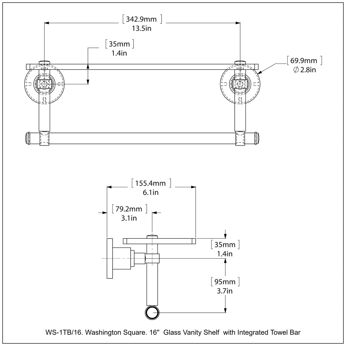 Allied Brass WS-1TB/16-ORB Washington Square 16" Oil Rubbed Bronze Glass Vanity Shelf
