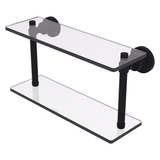 Allied Brass WS-2/16-BKM Washington Square 16" 2-Tierred Matte Black Glass Shelf