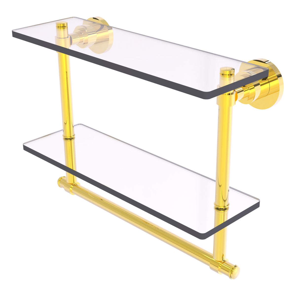 Allied Brass WS-2TB/16-PB Washington Square 16" 2-Tierred Polished Brass Glass Shelf