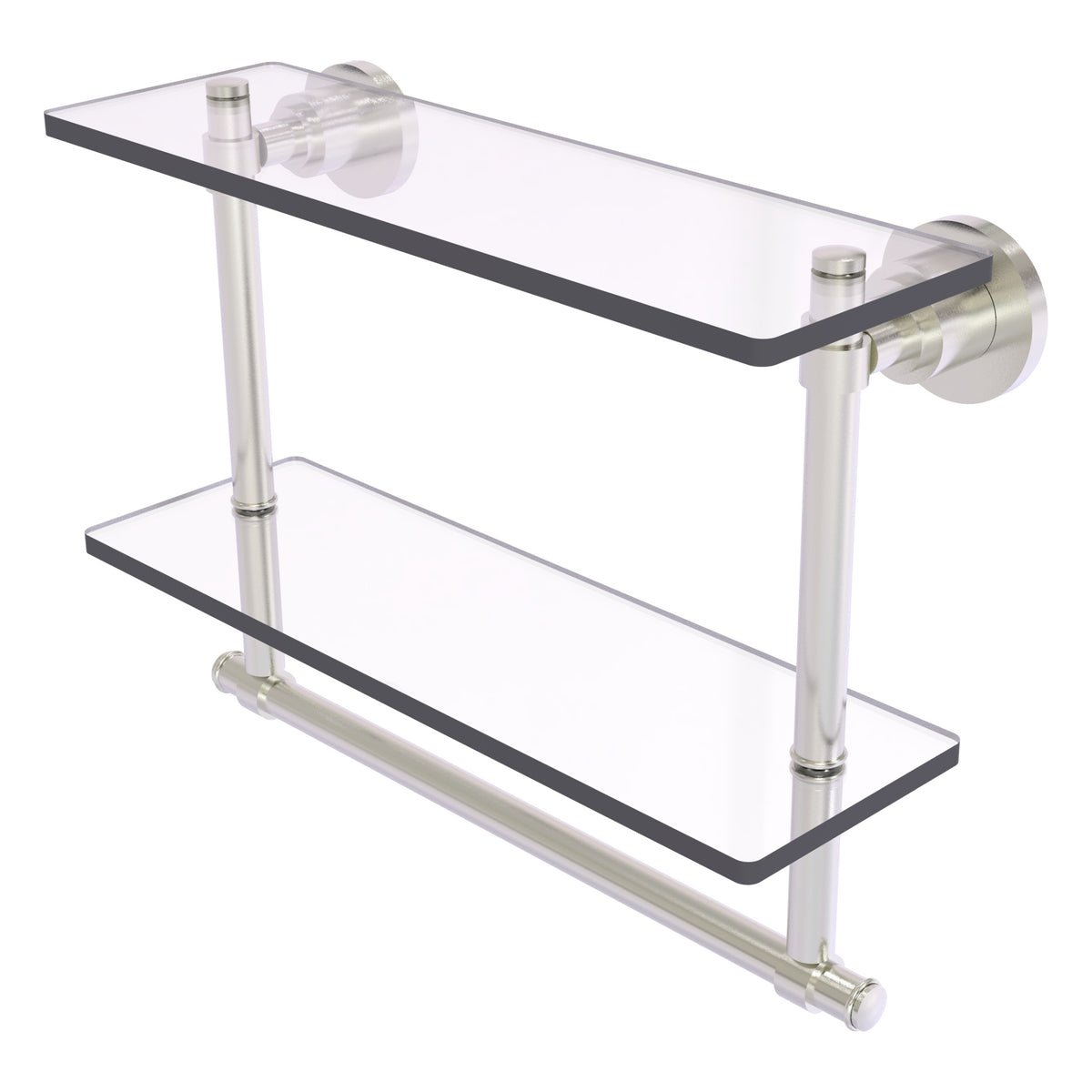 Allied Brass WS-2TB/16-SN Washington Square 16" 2-Tierred Satin Nickel Glass Shelf