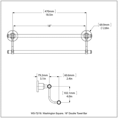 Allied Brass WS-72/18-SN Washington Square 18" Double Satin Nickel Towel Bar