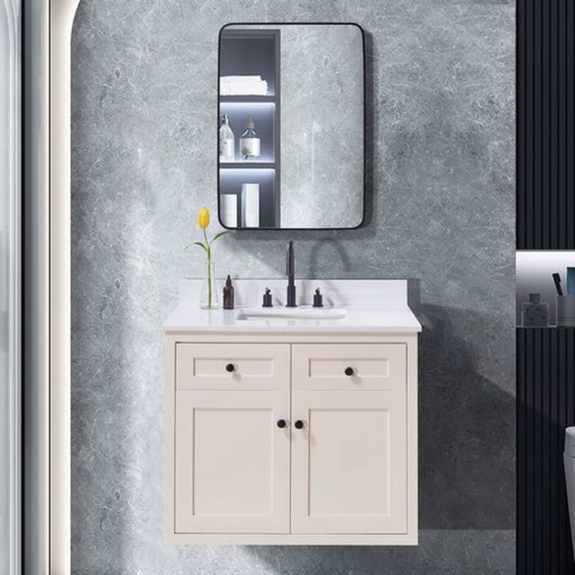 Altair Andalo 37" x 22" Snow White Composite Stone Bathroom Vanity Top With White SInk
