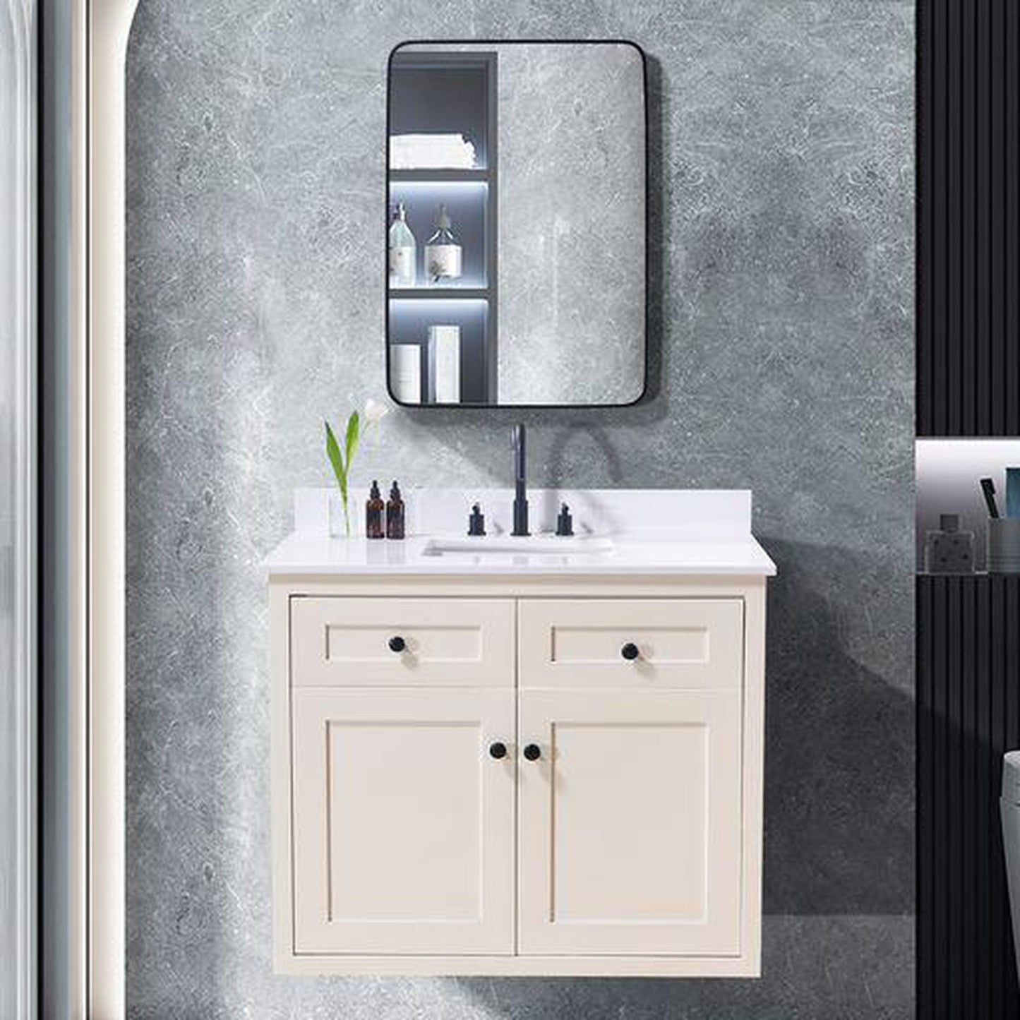 Altair Andalo 43" x 22" Snow White Composite Stone Bathroom Vanity Top With White SInk