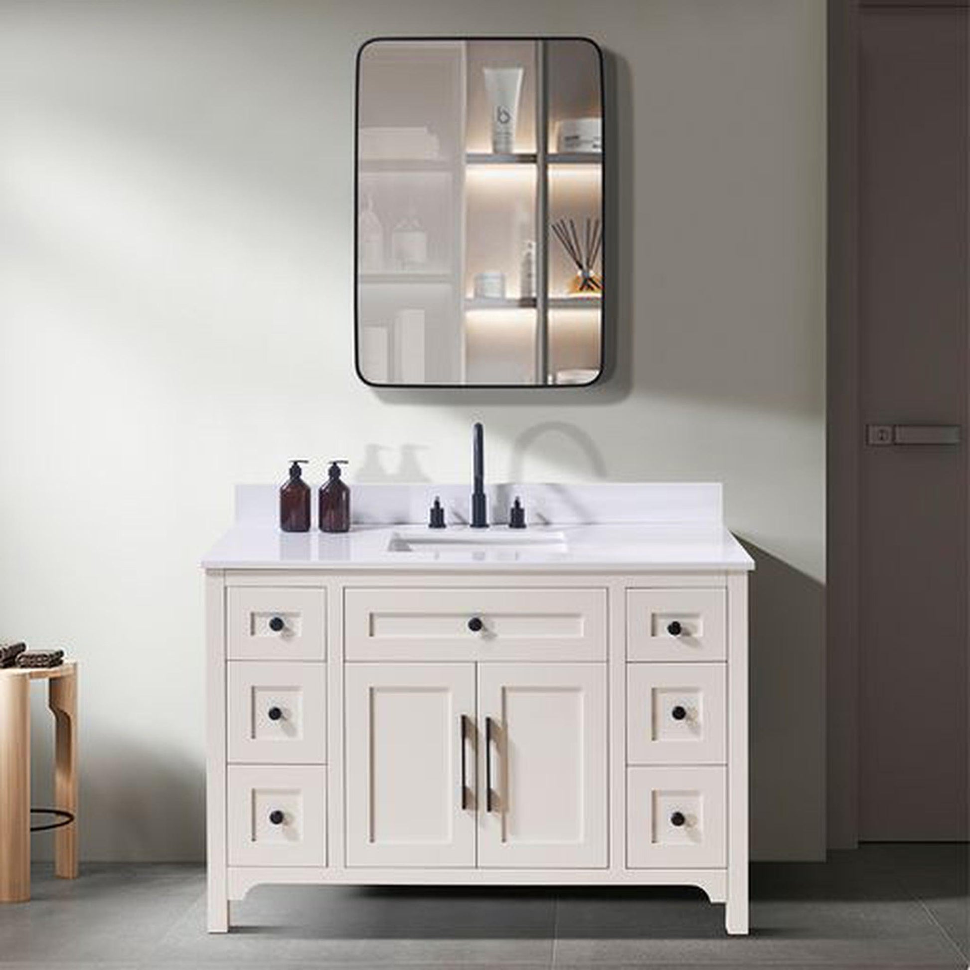 Altair Andalo 49" x 22" Snow White Composite Stone Bathroom Vanity Top With White SInk