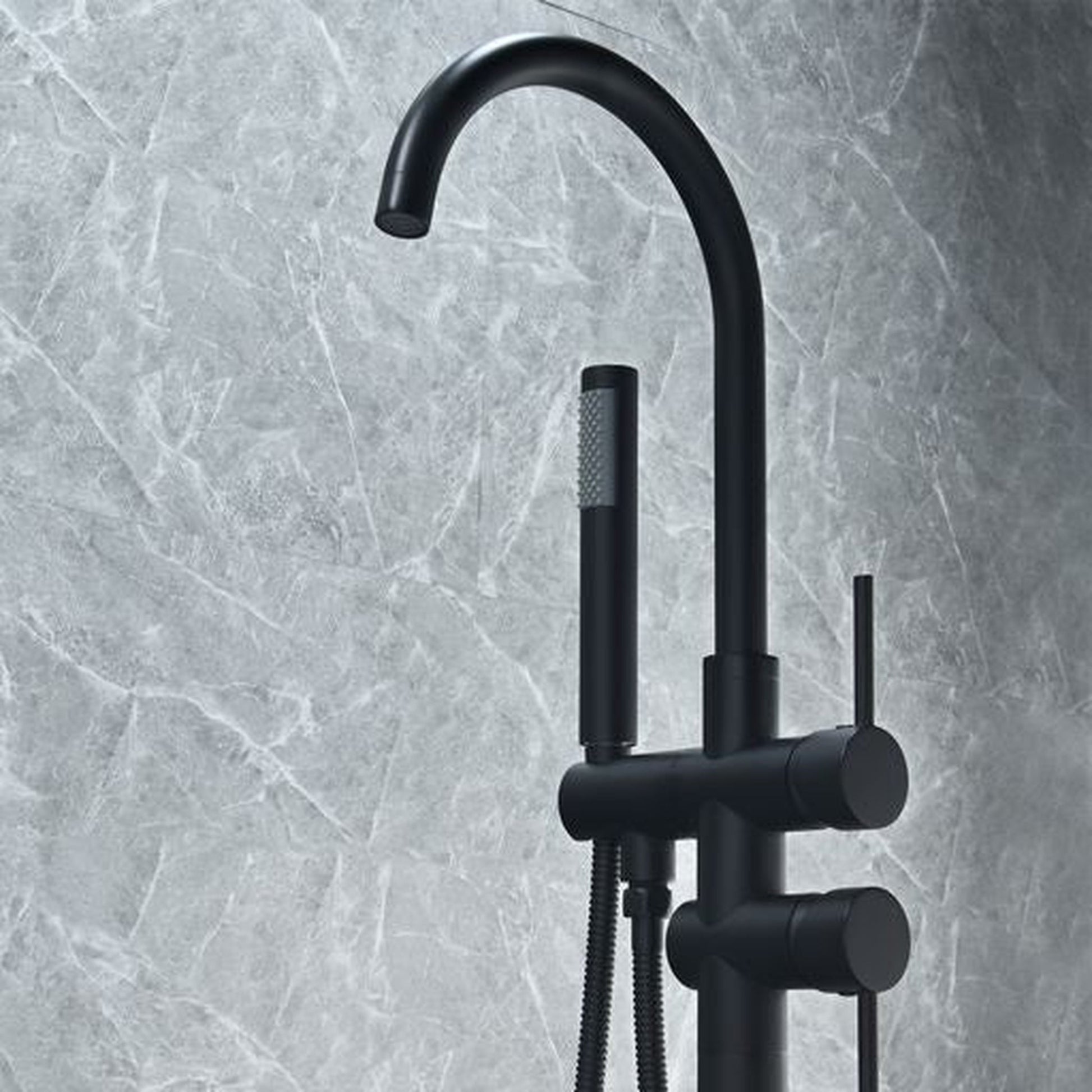 Altair Assens Matte Black Double Lever Handle Freestanding Bathtub Faucet With Handshower
