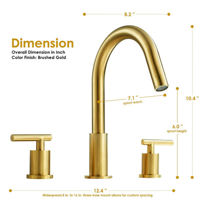 Altair Balen 8" Widespread 2-Handle Brushed Gold High-Arc Sink Faucet