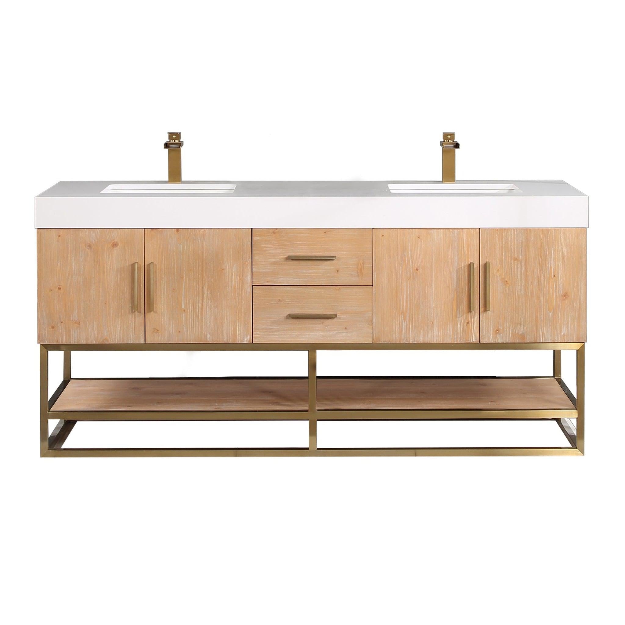 Altair Bianco 72 Wood Vanity in Light Brown with White Composite Stone Top No Mirror