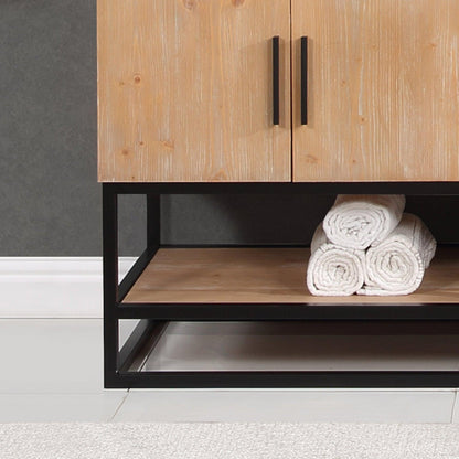 Altair Bianco 72" Light Brown Freestanding Double Bathroom Vanity Set With Matte Black Support Base, Mirror, White Composite Stone Top, Two Rectangular Undermount Ceramic Sinks, and Overflow