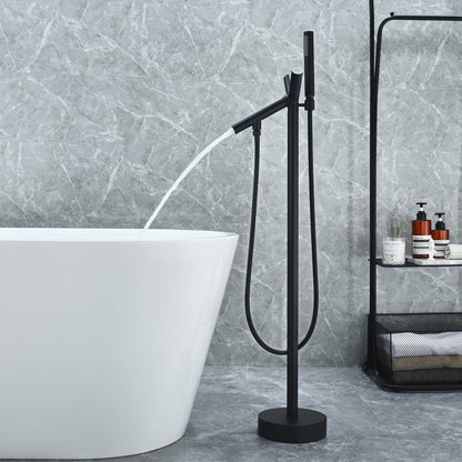 Altair Brulon Matte Black Double Knob Handle Freestanding Bathtub Faucet With Handshower