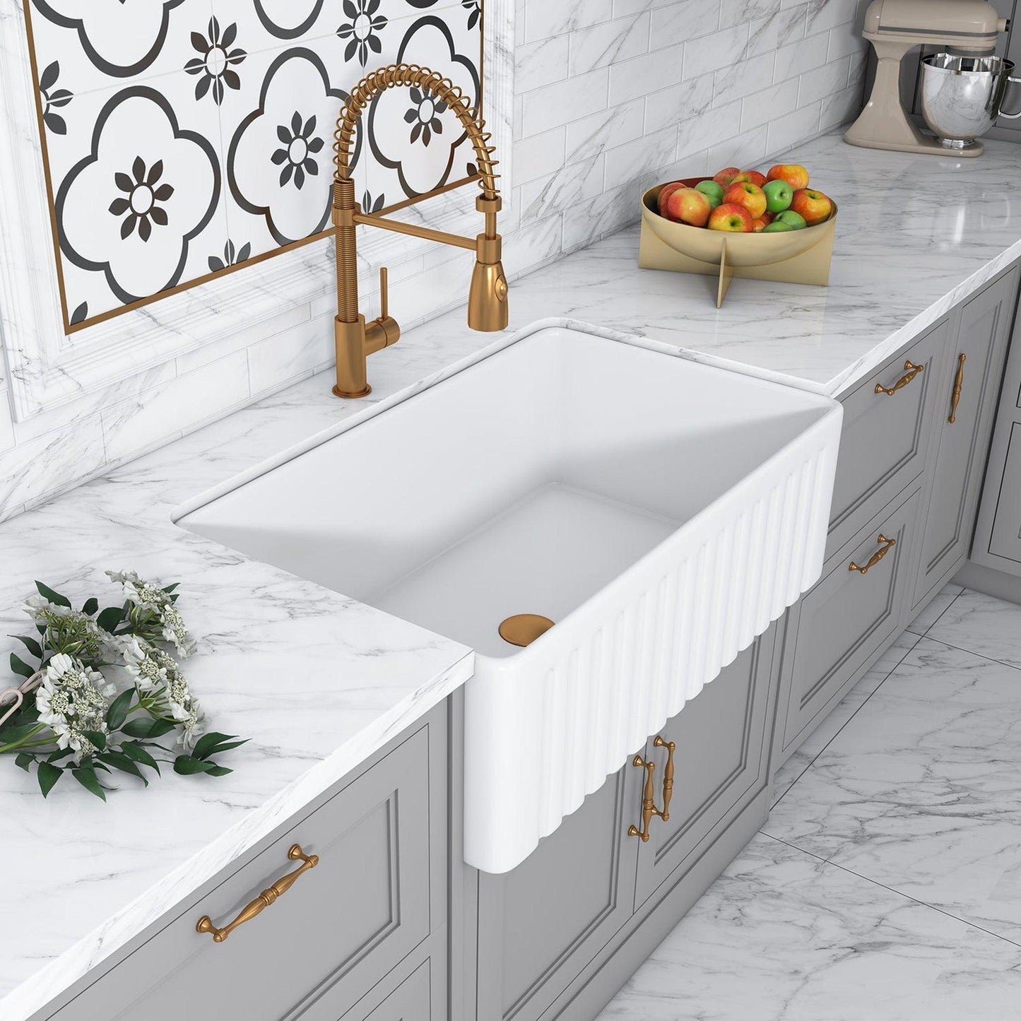 Altair Calabria 30" Rectangular White Ceramic Farmhouse Sink