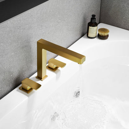 Altair Calden 8" Widespread Brushed Gold Double Handle Deck-mounted Bathtub Faucet