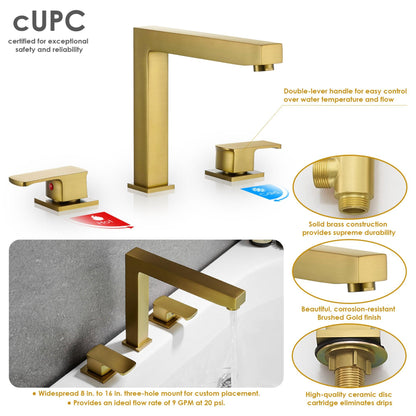 Altair Calden 8" Widespread Brushed Gold Double Handle Deck-mounted Bathtub Faucet