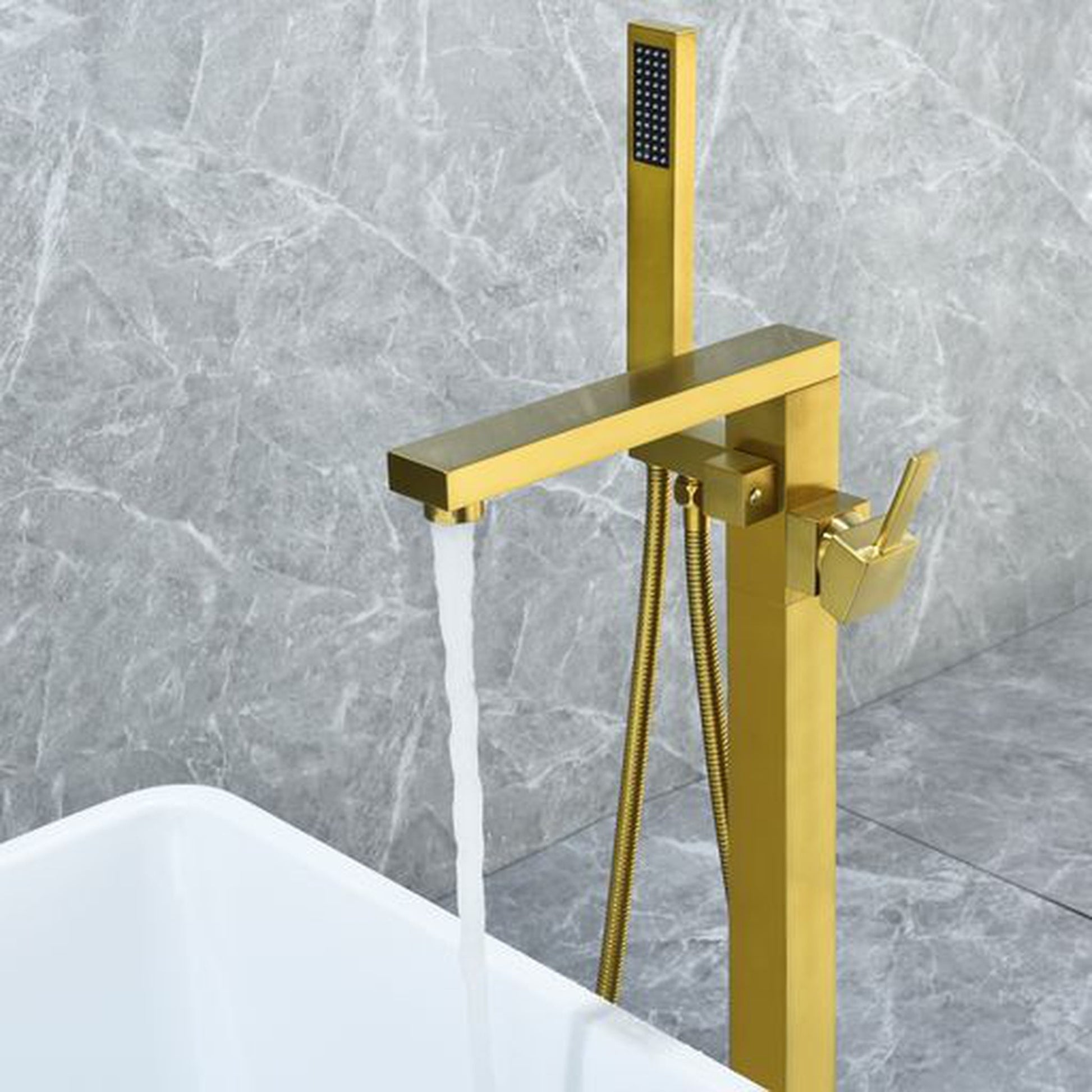 Altair Campia Brushed Gold Single Lever Handle Freestanding Bathtub Faucet With Handshower