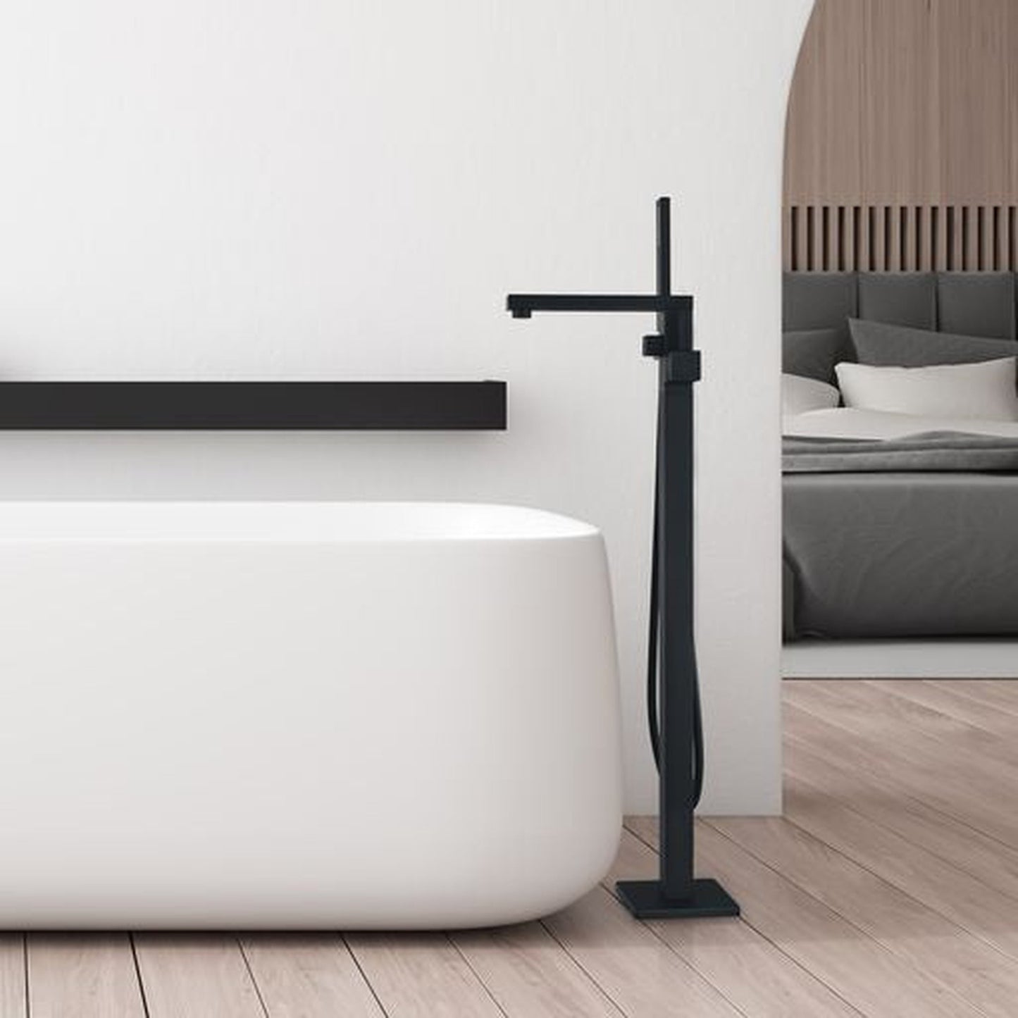 Altair Campia Matte Black Single Lever Handle Freestanding Bathtub Faucet With Handshower