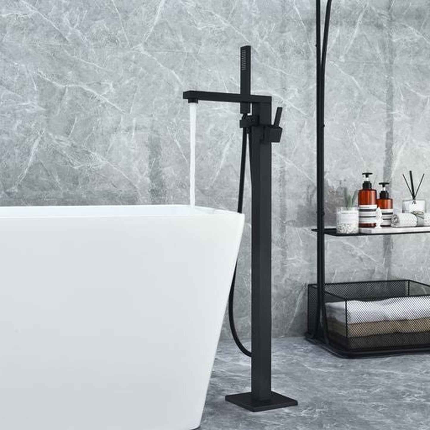 Altair Campia Matte Black Single Lever Handle Freestanding Bathtub Faucet With Handshower