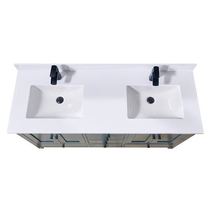 Altair Caorle 61" x 22" Snow White Composite Stone Bathroom Vanity Top With Double White SInk
