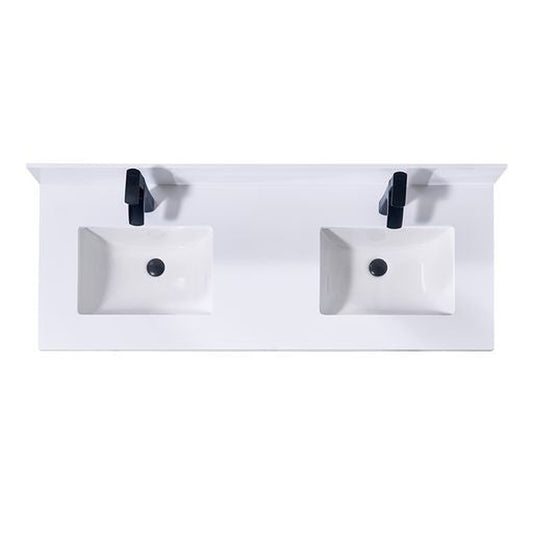 Altair Caorle 61" x 22" Snow White Composite Stone Bathroom Vanity Top With Double White SInk